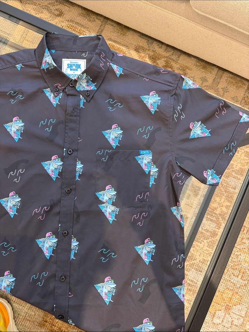 RSVLTS Colab with Discovery Shark Week Button-Up